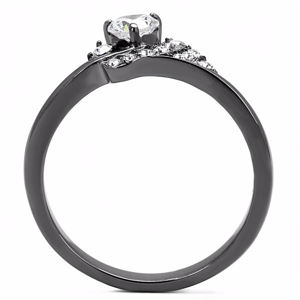 4.5x4.5mm Round Cut CZ Set in Light Black IP Stainless Steel Women's Ring - LA NY Jewelry