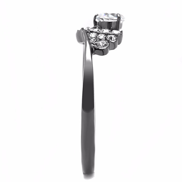 4.5x4.5mm Round Cut CZ Set in Light Black IP Stainless Steel Women's Ring - LA NY Jewelry