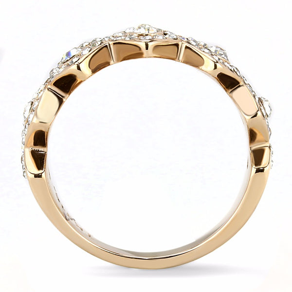 Top Grade Crystal set in 5 Rhombus Shape Rose Gold IP Stainless Steel Band - LA NY Jewelry