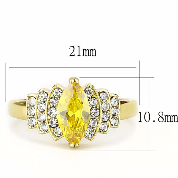 10x5mm Marquise Cut Yellow CZ Center Set in Gold IP Stainless Steel Women's Ring - LA NY Jewelry