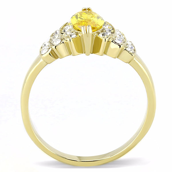 10x5mm Marquise Cut Yellow CZ Center Set in Gold IP Stainless Steel Women's Ring - LA NY Jewelry