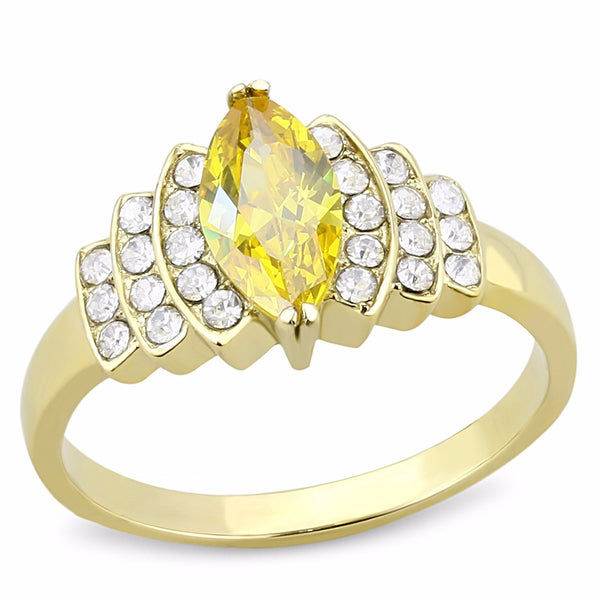 10x5mm Marquise Cut Yellow CZ Center Set in Gold IP Stainless Steel Women's Ring - LA NY Jewelry