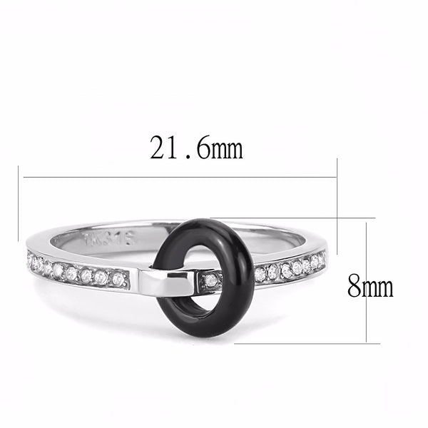 Black Circle set in Top Grade Clear Crystal Stainless Steel 2x2mm Band - LA NY Jewelry