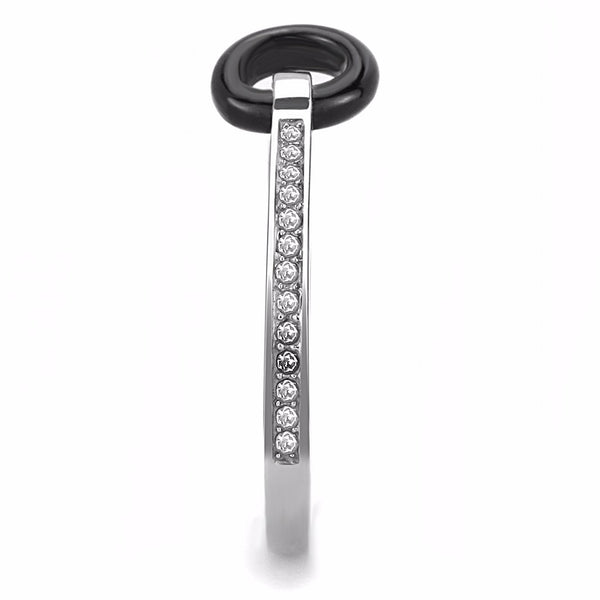 Black Circle set in Top Grade Clear Crystal Stainless Steel 2x2mm Band - LA NY Jewelry