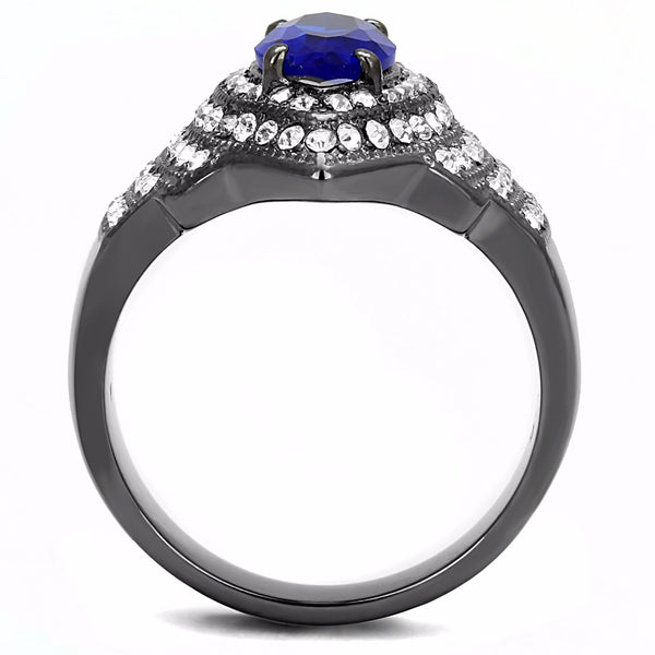 12x6mm Marquise Cut Royal Blue CZ Light Black IP Stainless Steel Cocktail Ring - LA NY Jewelry