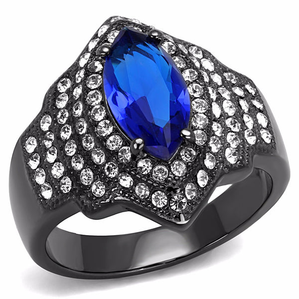 12x6mm Marquise Cut Royal Blue CZ Light Black IP Stainless Steel Cocktail Ring - LA NY Jewelry