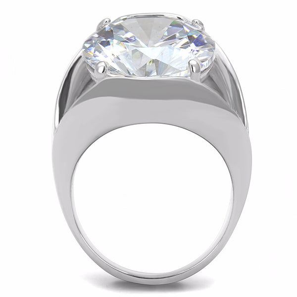 15x15mm Round Cut CZ Set in Non Tarnish Stainless Steel Womens Cocktail Ring - LA NY Jewelry