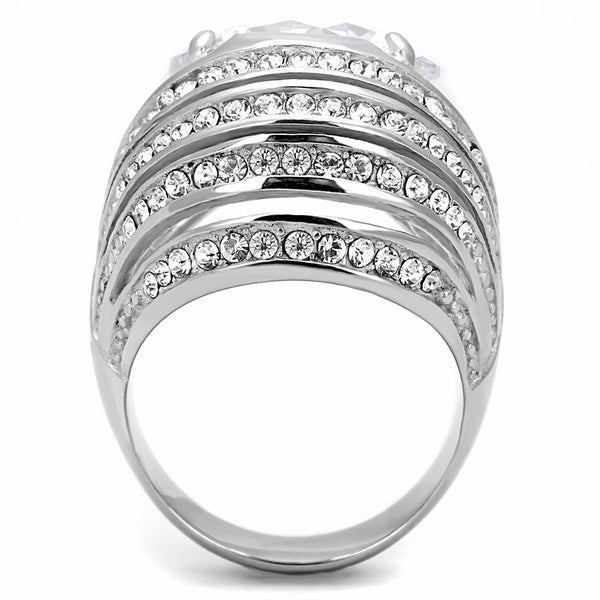 15x15mm Round Cut CZ Set in Non Tarnish Stainless Steel Womens Cocktail Ring - LA NY Jewelry