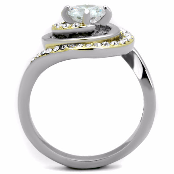 6x6mm Round Cut CZ Two-Tone Gold IP Stainless Steel Womens Bridal Ring - LA NY Jewelry