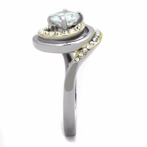 6x6mm Round Cut CZ Two-Tone Gold IP Stainless Steel Womens Bridal Ring - LA NY Jewelry