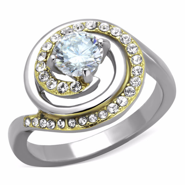 6x6mm Round Cut CZ Two-Tone Gold IP Stainless Steel Womens Bridal Ring - LA NY Jewelry