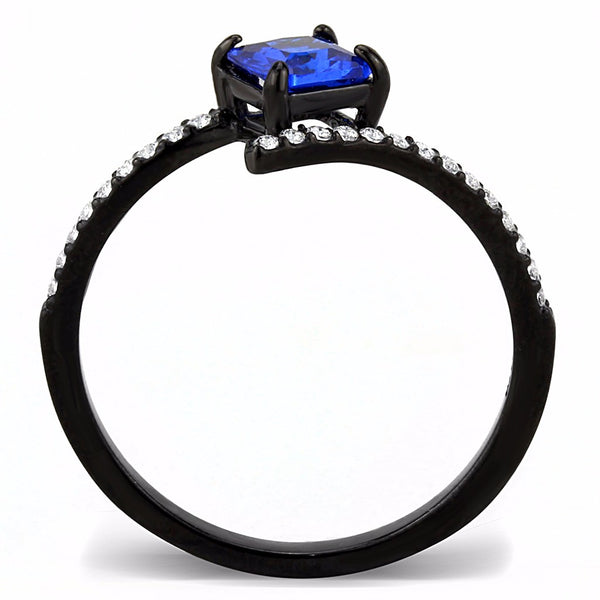 5x5mm Princess Cut Sapphire CZ Black IP Stainless Steel Delicate Ring - LA NY Jewelry