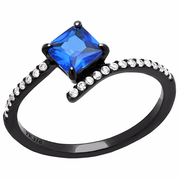 5x5mm Princess Cut Sapphire CZ Black IP Stainless Steel Delicate Ring - LA NY Jewelry
