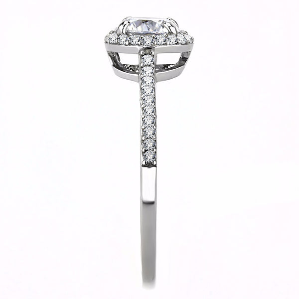 7x7mm Clear Round CZ Center Set in Stainless Steel Delicate Ring - LA NY Jewelry