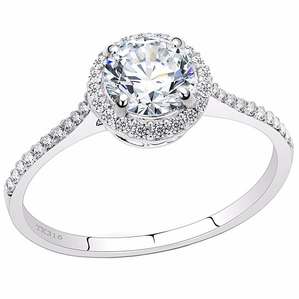 7x7mm Clear Round CZ Center Set in Stainless Steel Delicate Ring - LA NY Jewelry