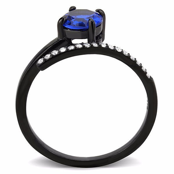 6x6mm Round Sapphire CZ Center Black IP Stainless Steel Delicate Ring - LA NY Jewelry