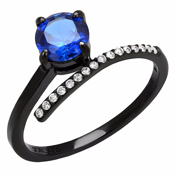 6x6mm Round Sapphire CZ Center Black IP Stainless Steel Delicate Ring - LA NY Jewelry