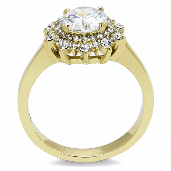 7x7mm Round CZ Flower Look Gold IP Stainless Steel Women's Ring - LA NY Jewelry