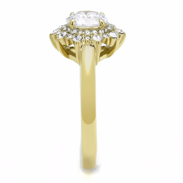 7x7mm Round CZ Flower Look Gold IP Stainless Steel Women's Ring - LA NY Jewelry