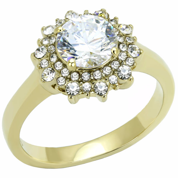 7x7mm Round CZ Flower Look Gold IP Stainless Steel Women's Ring - LA NY Jewelry