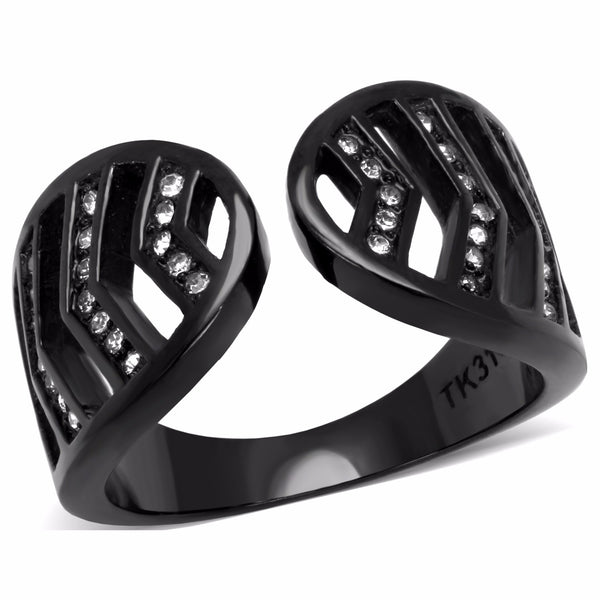 Top Grade Clear Crystals Set in Black IP 316 Stainless Steel Designer Band - LA NY Jewelry