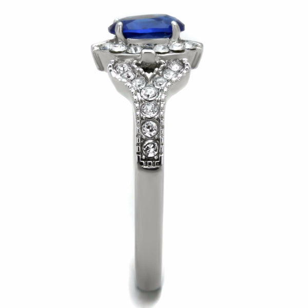 Women's 7x5mm Montana Blue Oval Cut CZ Center Stainless Steel Cocktail Ring - LA NY Jewelry
