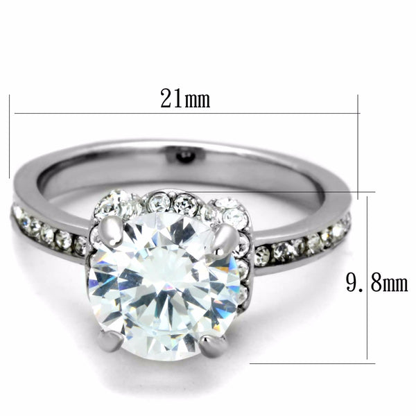 Women's Big 9x9mm Clear Brilliant Cut CZ Center Stainless Steel Wedding Ring - LA NY Jewelry