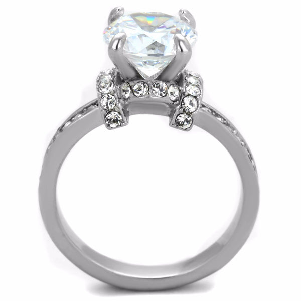 Women's Big 9x9mm Clear Brilliant Cut CZ Center Stainless Steel Wedding Ring - LA NY Jewelry
