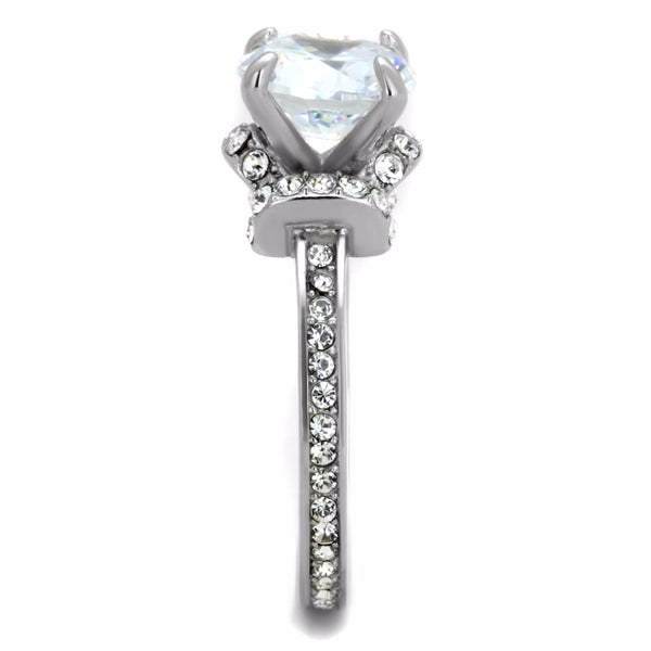 Women's Big 9x9mm Clear Brilliant Cut CZ Center Stainless Steel Wedding Ring - LA NY Jewelry
