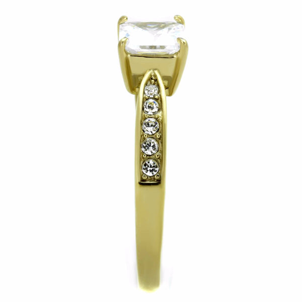 Women's 6x6mm Clear Princess Cut CZ Center Gold IP Stainless Steel Wedding Ring - LA NY Jewelry