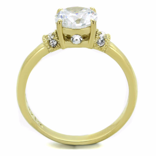 Women's 7x7mm Clear Round Cut CZ Center Gold IP Stainless Steel Wedding Ring - LA NY Jewelry