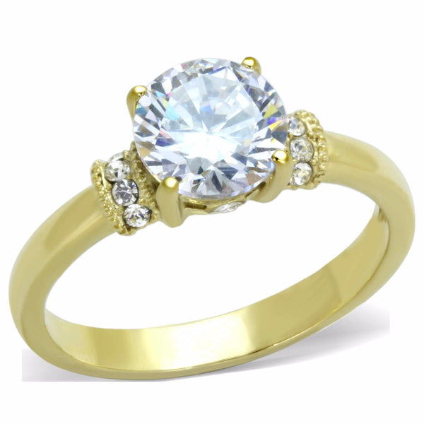 Women's 7x7mm Clear Round Cut CZ Center Gold IP Stainless Steel Wedding Ring - LA NY Jewelry