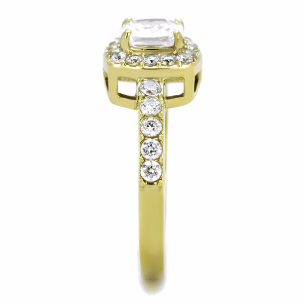 Women's 6x6mm Clear Cushion Cut CZ Center Gold IP Stainless Steel Cocktail Ring - LA NY Jewelry