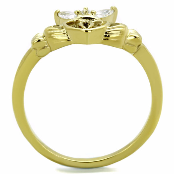 Women's Small Round and Marquise CZ Gold IP Stainless Steel Claddagh Ring - LA NY Jewelry