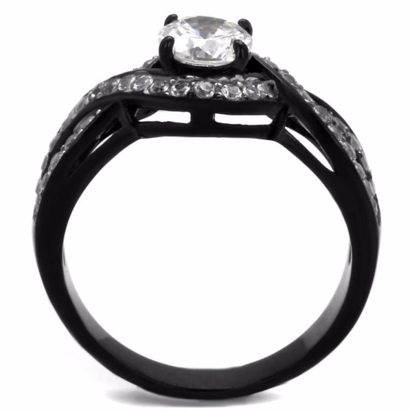 6x6mm Round Cut CZ Two-Tone Black IP Stainless Steel Bridal Ring - LA NY Jewelry