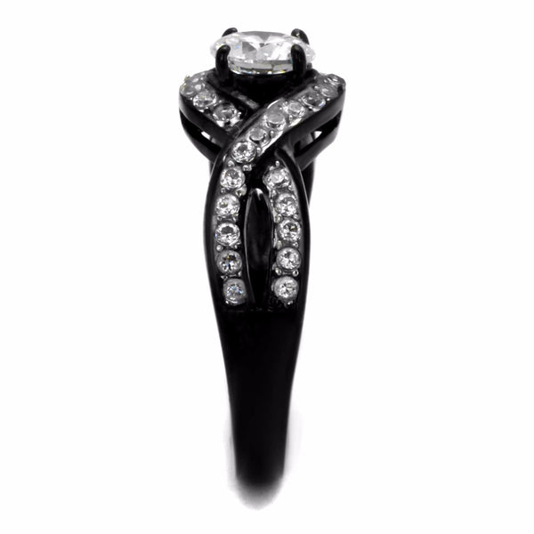 6x6mm Round Cut CZ Two-Tone Black IP Stainless Steel Bridal Ring - LA NY Jewelry