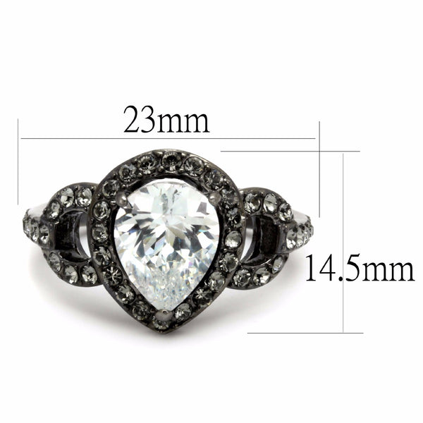 10x8mm Pear Cut CZ Light Black IP Stainless Steel Wedding Ring - LA NY Jewelry