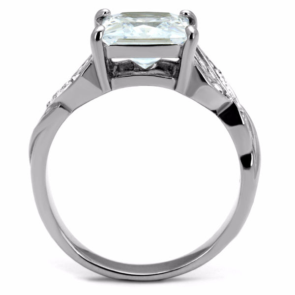 Big 8x8mm Princess Cut Clear CZ Stainless Steel Wedding Ring - LA NY Jewelry