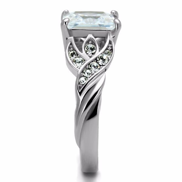 Big 8x8mm Princess Cut Clear CZ Stainless Steel Wedding Ring - LA NY Jewelry