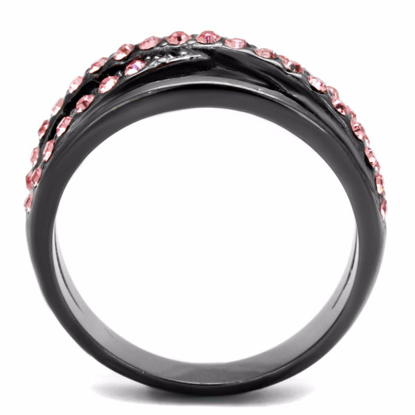 Top Grade Light Peach Crystal on X Cross Light Black IP Stainless Steel Band - LA NY Jewelry