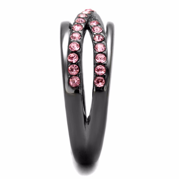 Top Grade Light Peach Crystal on X Cross Light Black IP Stainless Steel Band - LA NY Jewelry