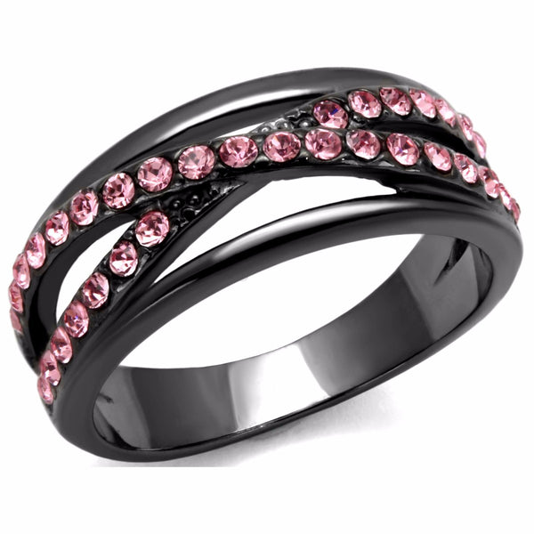 Top Grade Light Peach Crystal on X Cross Light Black IP Stainless Steel Band - LA NY Jewelry