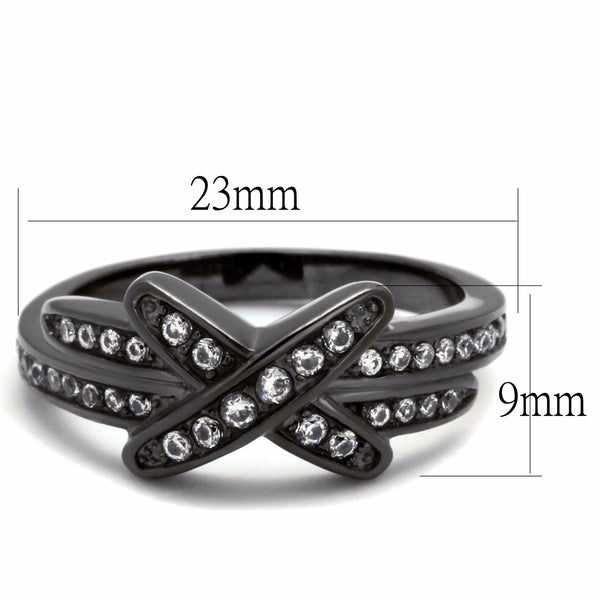 Clear CZ on X Cross Light Black IP (IP Gun) Stainless Steel Band - LA NY Jewelry