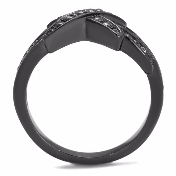 Clear CZ on X Cross Light Black IP (IP Gun) Stainless Steel Band - LA NY Jewelry