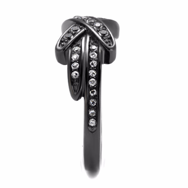 Clear CZ on X Cross Light Black IP (IP Gun) Stainless Steel Band - LA NY Jewelry