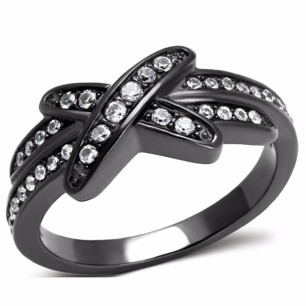 Clear CZ on X Cross Light Black IP (IP Gun) Stainless Steel Band - LA NY Jewelry