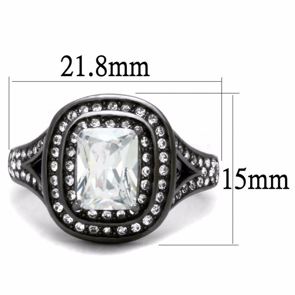 8x6mm Rectangle Cut CZ Light Black IP (IP Gun) Stainless Steel Cocktail Ring - LA NY Jewelry