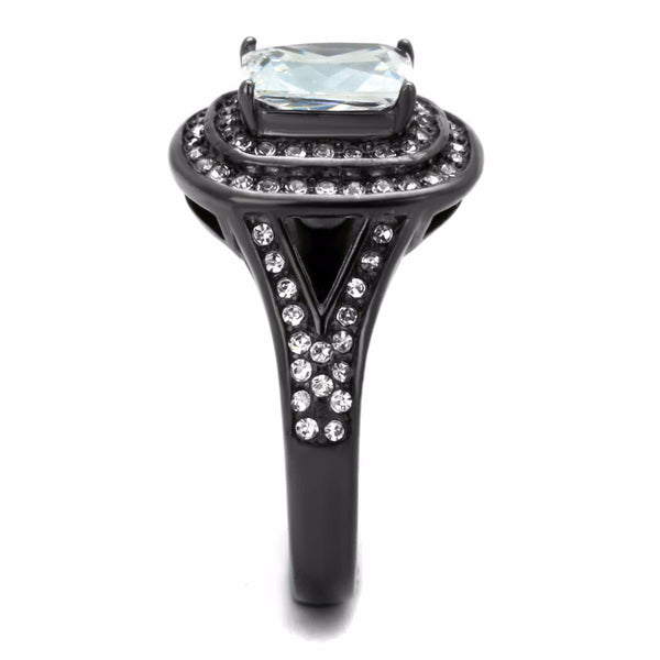 8x6mm Rectangle Cut CZ Light Black IP (IP Gun) Stainless Steel Cocktail Ring - LA NY Jewelry