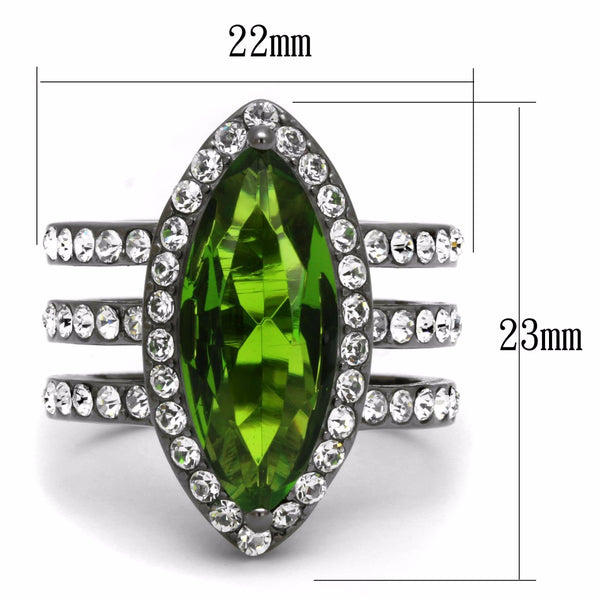 19x8mm Marquise Green CZ Three Side Rows IP Light Black Stainless Steel Ring - LA NY Jewelry
