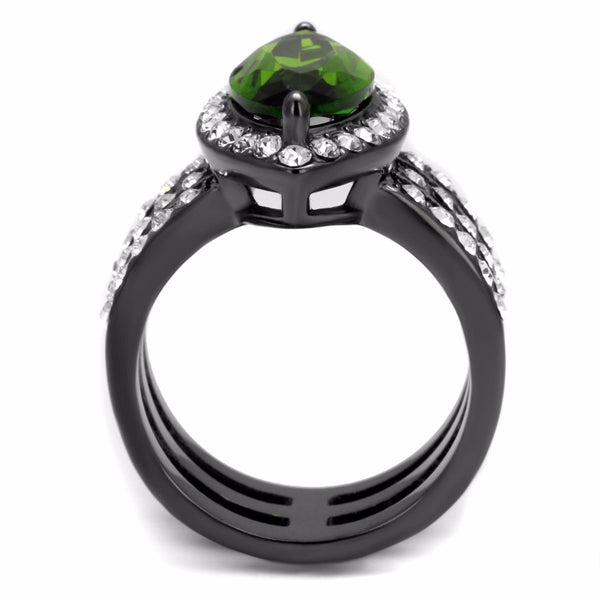 19x8mm Marquise Green CZ Three Side Rows IP Light Black Stainless Steel Ring - LA NY Jewelry